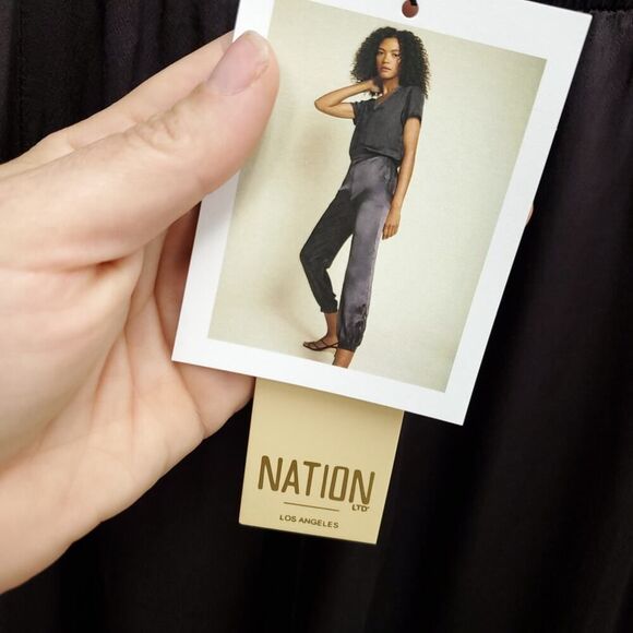 NWT NATION LTD Chocolate Brown Satin Camden Snap Pullon Cuff Pants - Picture 3 of 10